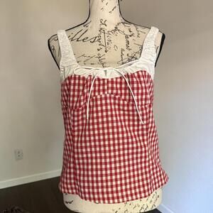 Elodie Red Gingham Patterned Blouse Tie Bust Top M